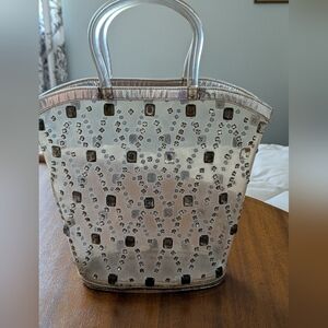 Vintage Clear Plastic Rhinestone Purse W Lucite Handles.